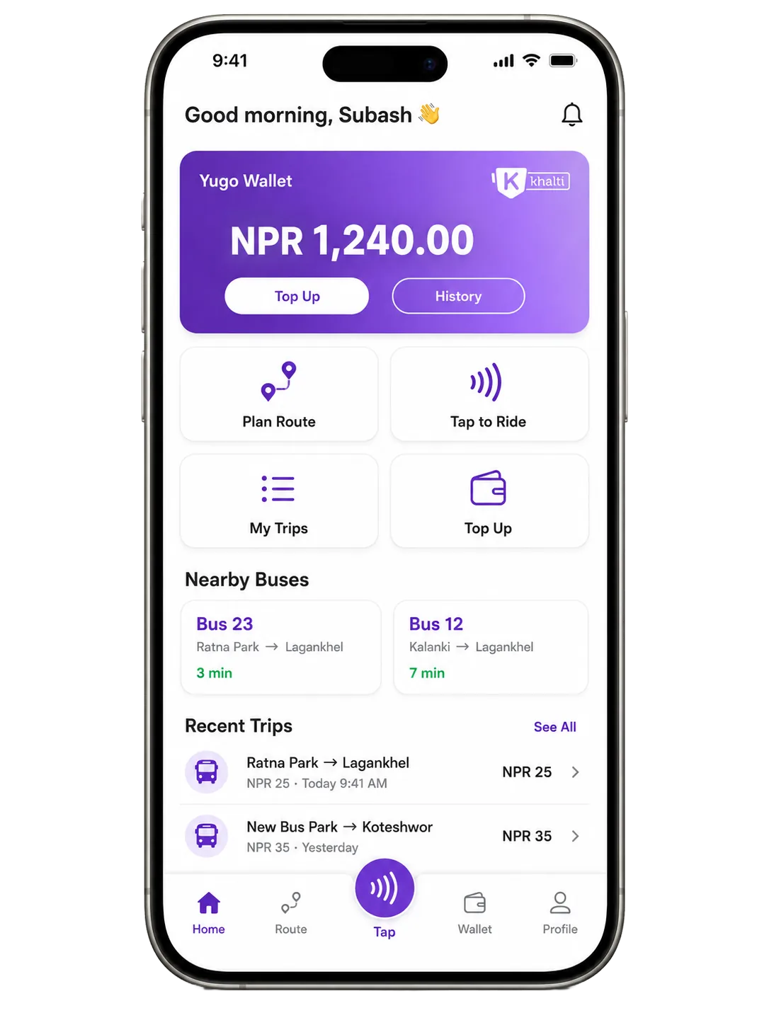 Yugo iOS home screen